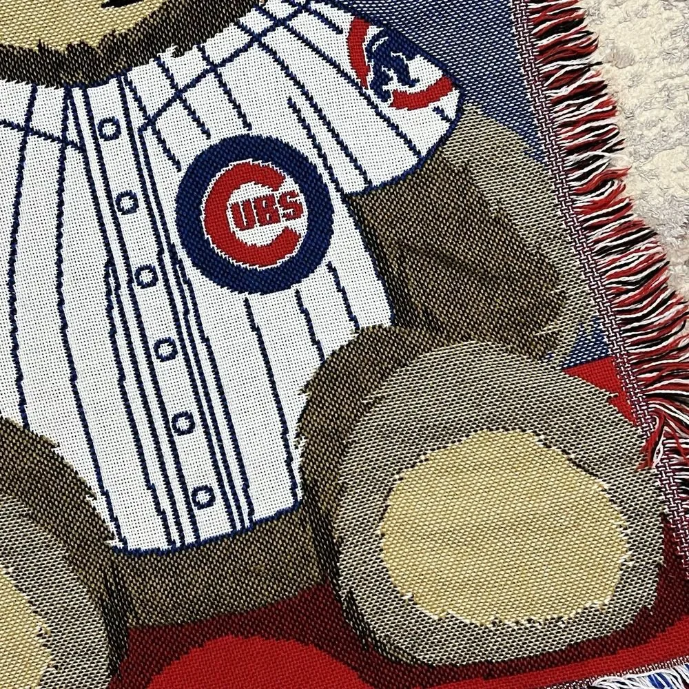 Vintage Chicago Cubs Field Bear Woven Jacquard Throw Baby Blanket MLB 46x35